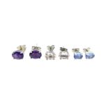 Three pairs of gemstone ear studs,