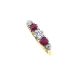 A ruby and diamond five stone ring,