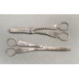 Two pairs of Victorian silver grape scissors,