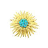 A mid 20th century turquoise set stylised chrysanthemum brooch,