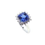 A tanzanite and diamond cluster ring,