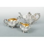 A William IV silver three piece tea service,