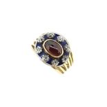 A Georgian garnet, diamond and enamel ring,