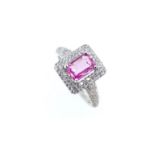A pink sapphire and diamond cluster ring,