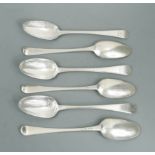 Six George III 18th century silver table spoons,