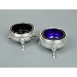 A pair of George II silver cauldron salts,