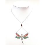 A plique-à-jour enamel dragonfly necklace,