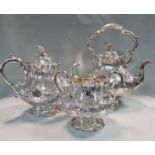 A Victorian silver teapot and sugar bowl, with a matching silver plated kettle,