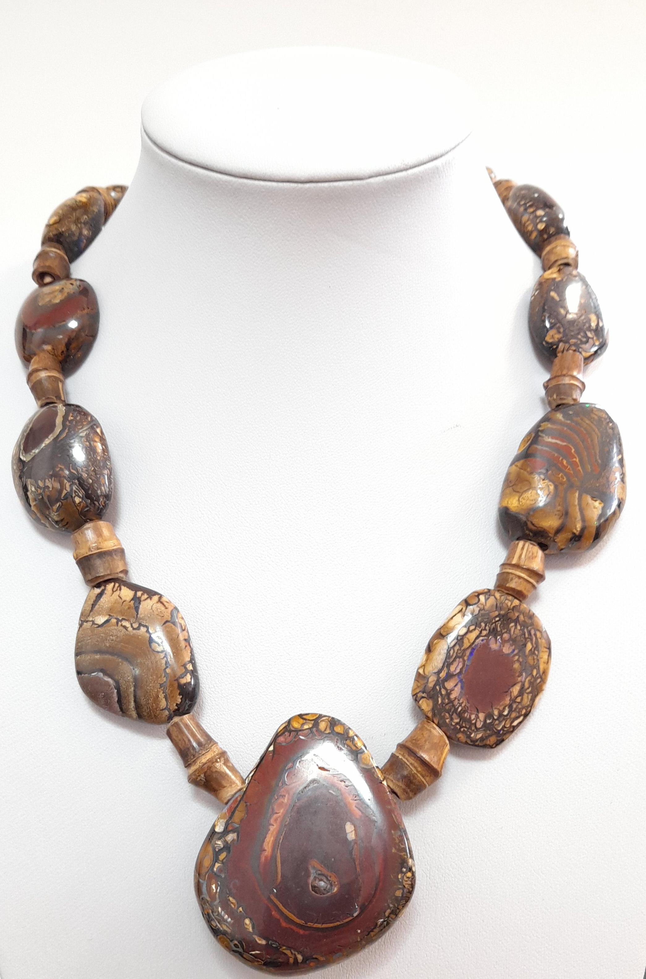 A large necklace of boulder opals,