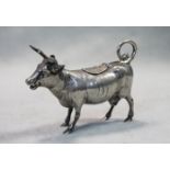A German metalwares silver miniature semi naturalistic cow creamer,