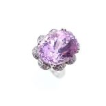 A kunzite and diamond floral cluster ring,