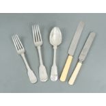 A 29 piece harlequin set of mid 19th century silver plated flatware with 28 additions,
