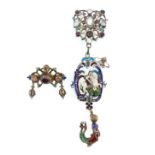 Two 19th century Austro-Hungarian enamel and gemstone brooches,