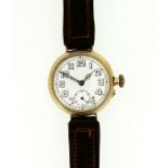 Unsigned - A gentleman's 9ct gold 'Trench' style wristwatch within a rare Borgel case,