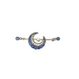 A diamond and sapphire set bar and crescent brooch,