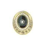 A diamond, pearl and enamel brooch,