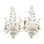 A pair of mirrored glass decorative floral shape wall lights, 20th century,