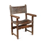 A Spanish walnut arm chair, 17th century,