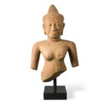 A Khmer sandstone bust of Buddha,