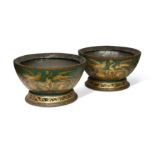 A pair of French parcel-gilt and green-tôle jardinieres,