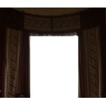 A pair of full-length curtains and pelmet with drop sides,