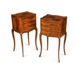 A pair of Louis XV style kingwood parquetry bedside tables,