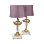 A pair of contemporary lucite table lamps,