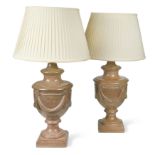 A pair of large-scale faux-porphyry table lamps by Vaughan,