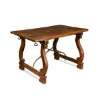 A Spanish walnut trestle end dining table, 18th century,