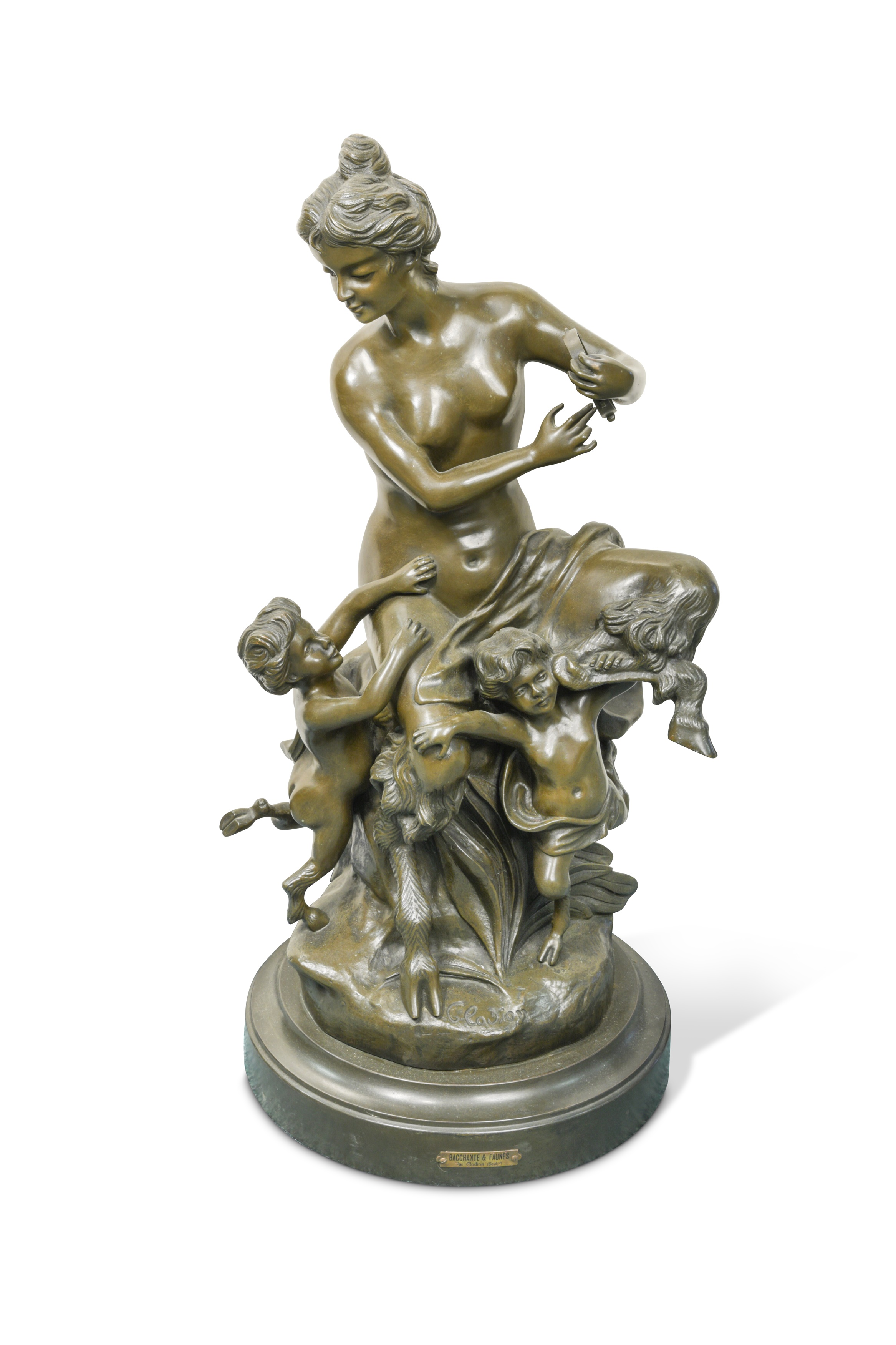 After Claude Michel Clodion (1738-1814), a bronze group entitled 'Bacchante & Faunes',