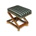 A Regency rosewood and brass inlaid gout stool,