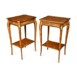 A pair of Louis XV style parquetry side tables, English late 19th century,
