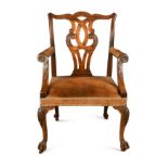 A late George II mahogany open arm chair,