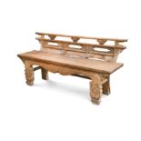 A carved elm Chinese theatre bench, early 20th century,