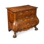 A Dutch walnut and marquetry bombe chest, 19th century,