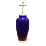 A large Sevres style bleu lapis porcelain lamp, 20th century,