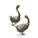 A pair of modern bronze ornamental geese, 20th century,