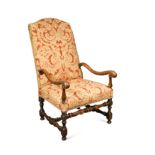 A walnut armchair in the Carolean style, late 19th century,