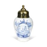 A Delft blue and white tobacco jar and cover,