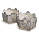 A pair of octagonal lead planters, 20th century,
