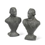 A rare pair of Hercalaneum pottery black basalt portrait busts, circa 1800,