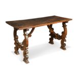 A Continental walnut table, 19th century,