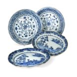 A pair of Chinese export blue and white porcelain dishes, Qianlong period (1736-1795),
