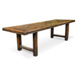 An Italian pine and walnut refectory table, 20th century,