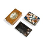 A burr wood snuff box, the lid with inset micro mosaic cartouche, 19th century,