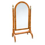 An Empire walnut cheval mirror,