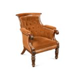 A William IV rosewood show frame library armchair,