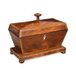 A William IV mahogany sarcophagus shaped tea caddy,