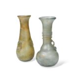 Two Roman style glass flasks,