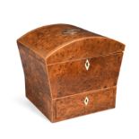 A George III burr yew wood work box,
